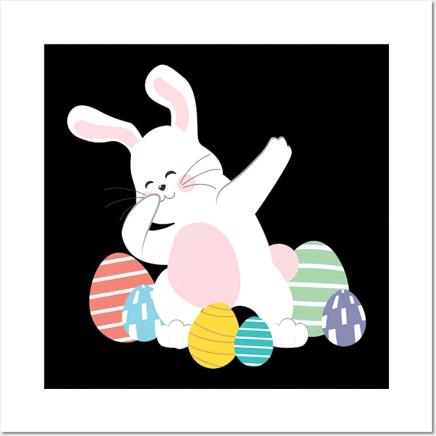 Dabbing Easter Bunny Colorful Easter Egg Wall Art by BUBLTEES